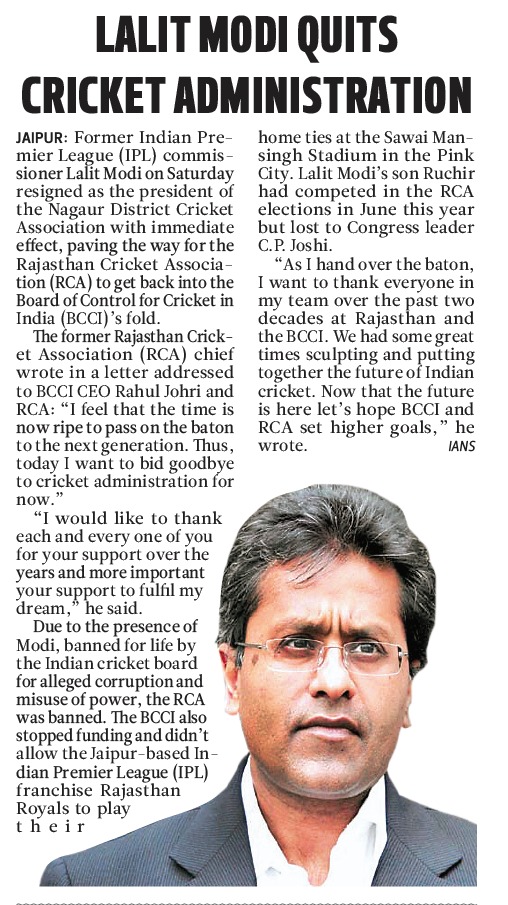 Lalit Modi Bids Adieu to Cricket  
