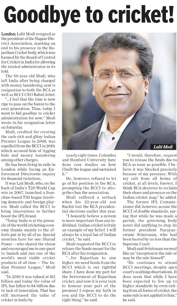 Lalit Modi Bids Adieu to Cricket  