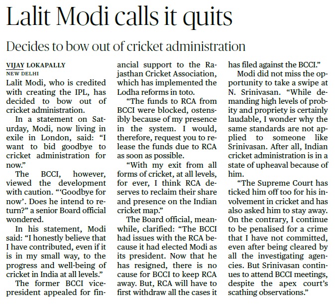 Lalit Modi Bids Adieu to Cricket Lalit Modi Bids Adieu to Cricket