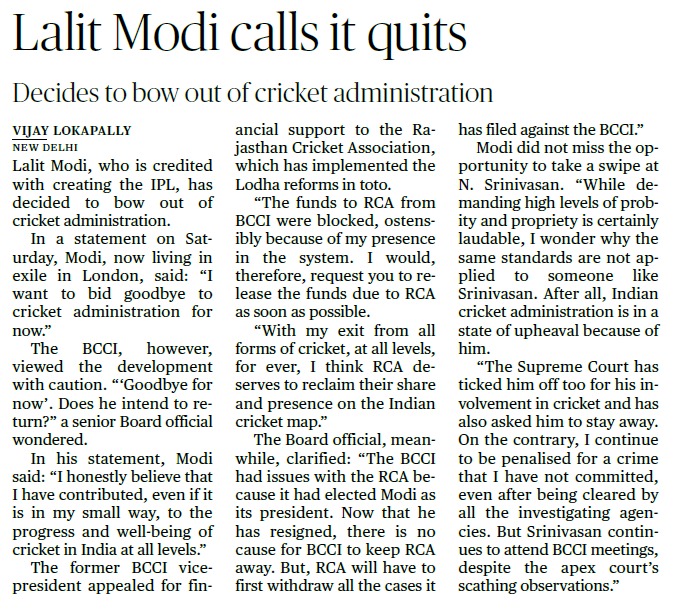 Lalit Modi Bids Adieu to Cricket  