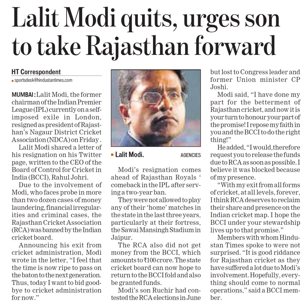 Lalit Modi Bids Adieu to Cricket Lalit Modi Bids Adieu to Cricket
