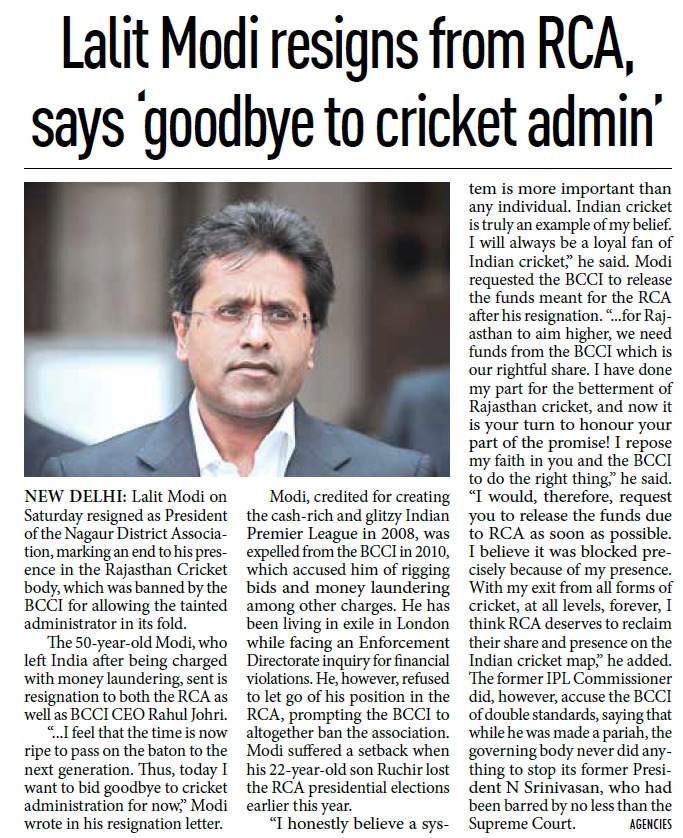 Lalit Modi Bids Adieu to Cricket  