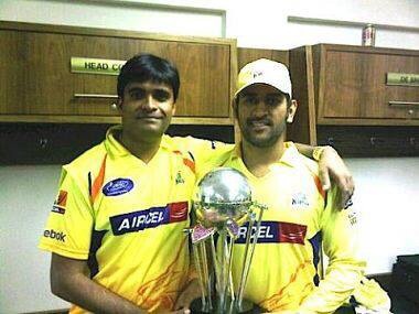 CSK Team Principle Gurunath Meiyappan with Indian captain MS Dhoni