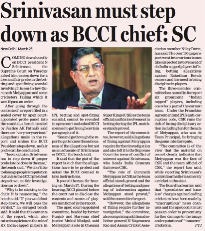 SC instructs Srinivasan to step down as BCCI chief