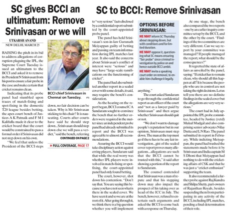 SC instructs Srinivasan to step down as BCCI chief